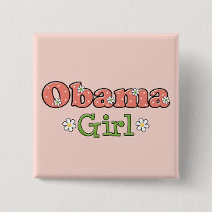Bóton Quadrado 5.08cm Obama Girl Barack Obama Button