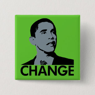 Bóton Quadrado 5.08cm Obama: Mude o Pin verde do quadrado