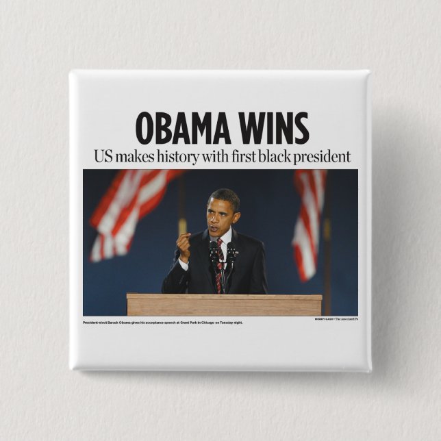 Bóton Quadrado 5.08cm Obama Wins Button (Frente)