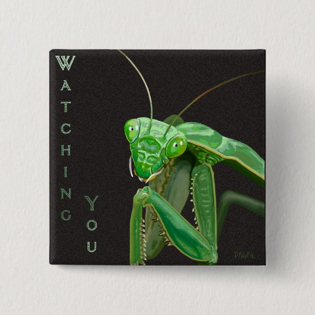 Bóton Quadrado 5.08cm Observando você - Versão Verde (Frente)