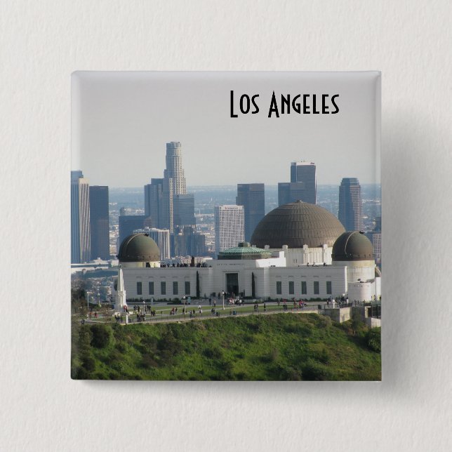 Bóton Quadrado 5.08cm Observatório Griffith e Centro Los Angeles (Frente)