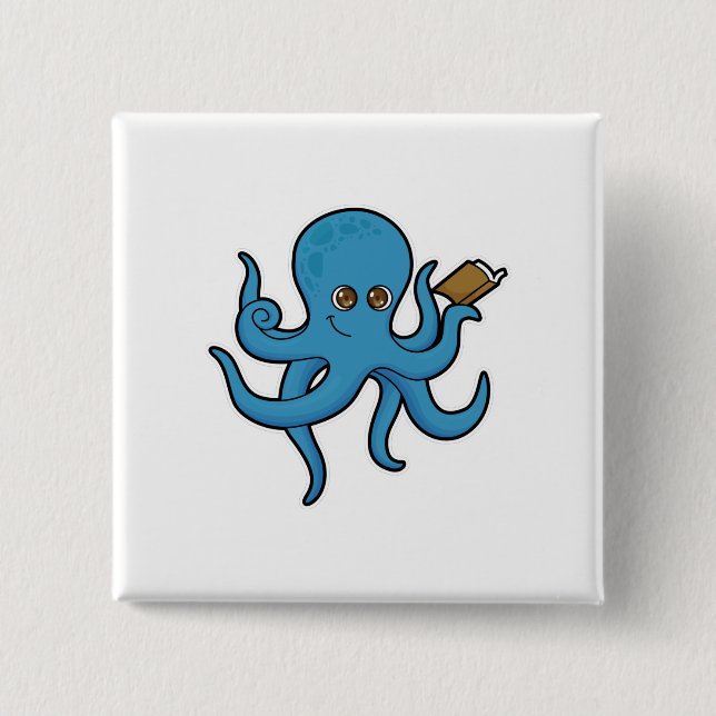 Bóton Quadrado 5.08cm Octopus com Livro (Frente)