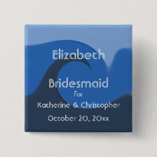 Bóton Quadrado 5.08cm "Ocultação Azul" - Bridesmaid com Nomes e Data
