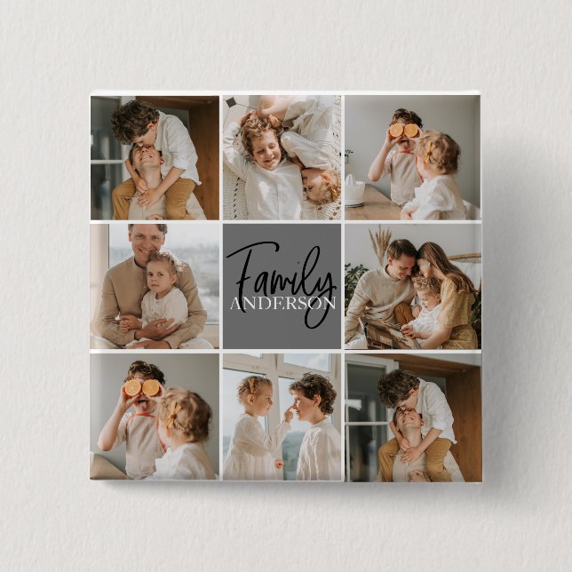 Bóton Quadrado 5.08cm Oferta de Foto de Colagem da Família e Cinza Perso (Frente)