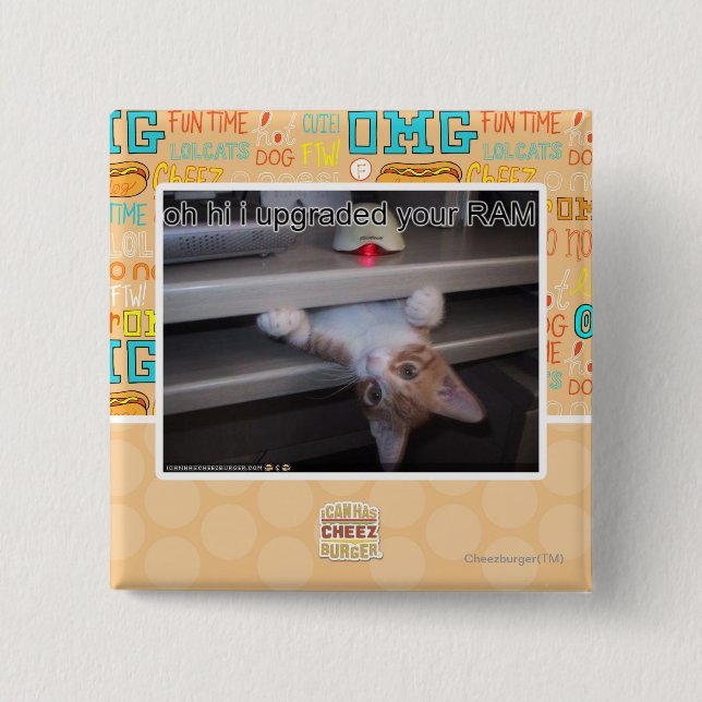 Bóton Quadrado 5.08cm oh olá! eu promovi seu RAM (Frente)