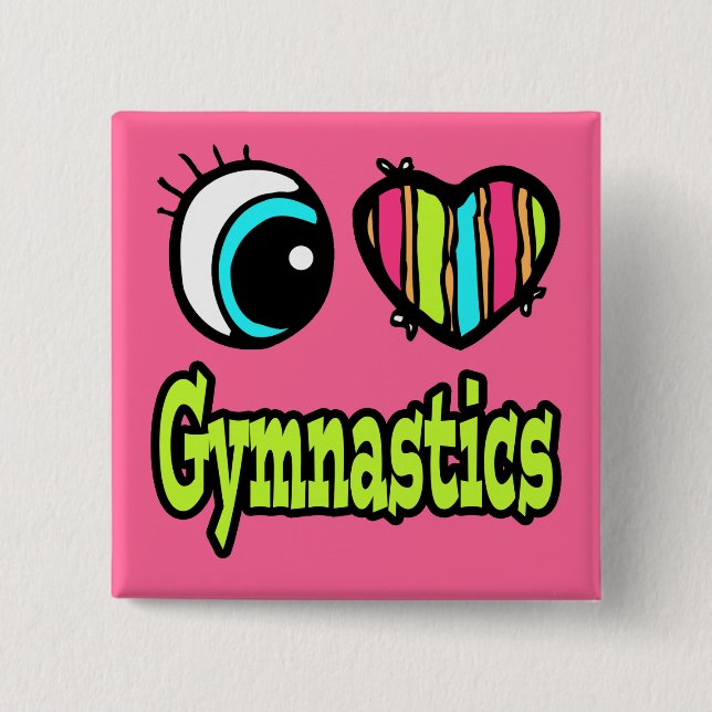 Bóton Quadrado 5.08cm Olho Brilhante Coração Eu Amo Ginástica (Frente)