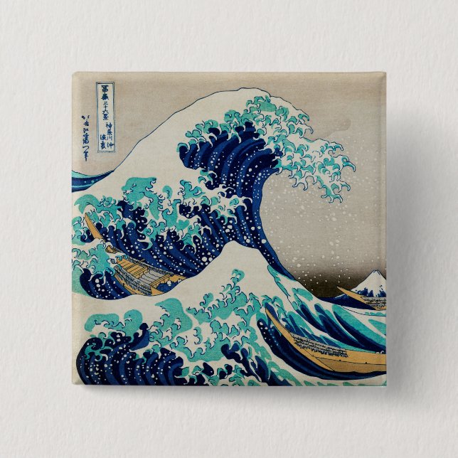 Bóton Quadrado 5.08cm Ondas do Oceano Japonês Ondas Aestéticas Praia Ond (Frente)