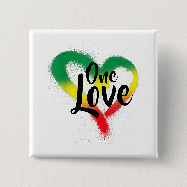 Bóton Quadrado 5.08cm One Love One Heart Reggae Vibes (Frente)