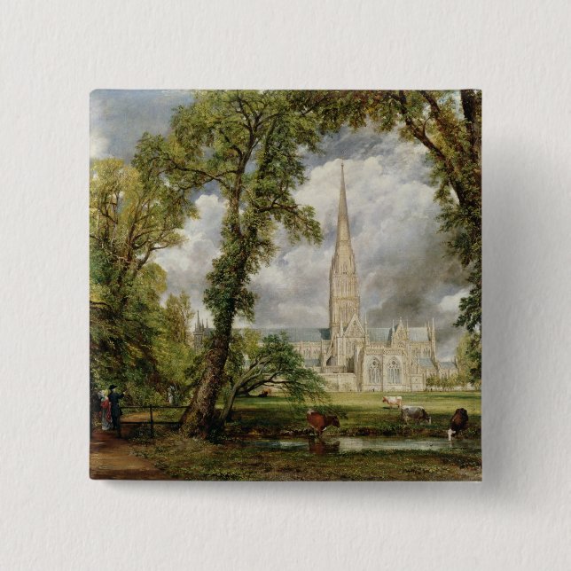 Bóton Quadrado 5.08cm Opinião de John Constable | da catedral de (Frente)