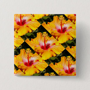 Bóton Quadrado 5.08cm Opinião lateral da flor alaranjada do hibiscus