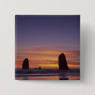 Bóton Quadrado 5.08cm OR, Costa do Oregon, Cannon Beach, pilares de roch
