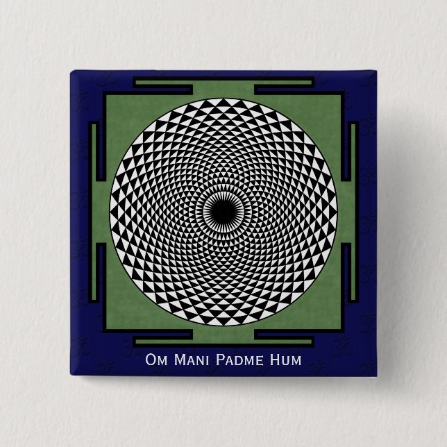 Bóton Quadrado 5.08cm oradora mandala Om Mani Padme Hum (Frente)