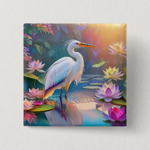 Bóton Quadrado 5.08cm Orange Billed White Heron Fantasy Bird