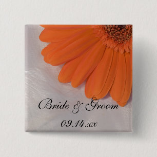 Bóton Quadrado 5.08cm Orange Gerber Daisy e White Satin Wedding