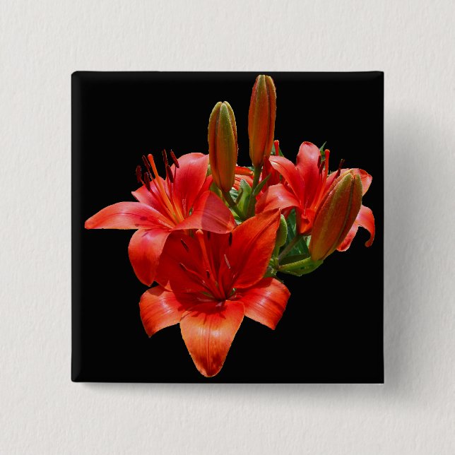 Bóton Quadrado 5.08cm Orange Lily Blossoms (Frente)
