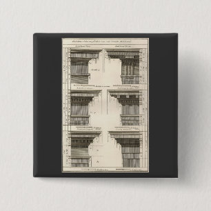 Bóton Quadrado 5.08cm Ordens de Arquitetura, Tabulações Vintage