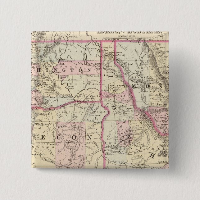 Bóton Quadrado 5.08cm Ore, Wash, Ida, Mont (Frente)