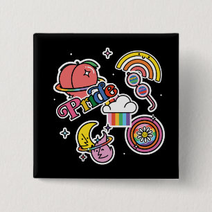 Bóton Quadrado 5.08cm Orgulho+LGBTQ. Orgulho do amor. Coração arco-íris 
