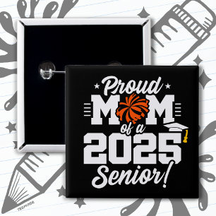 Bóton Quadrado 5.08cm Orgulhosa Classe de Cheerleader da Mãe de 2025 Che