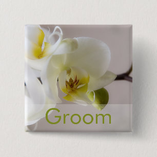 Bóton Quadrado 5.08cm Orquídea branca • Botão do casamento