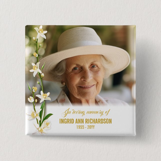 Bóton Quadrado 5.08cm Orquídea Branca Lily Funeral (Frente)