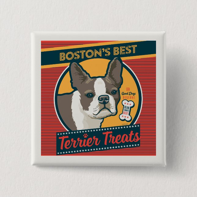 Bóton Quadrado 5.08cm Os Melhores Tratamentos Terrier de Boston (Frente)