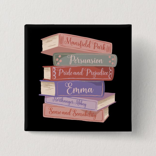 Bóton Quadrado 5.08cm Os Romances de Jane Austen V (Frente)