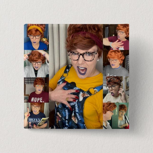 Bóton Quadrado 5.08cm Os Rostos do Botão Pammy (Frente)