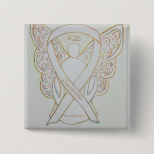 Bóton Quadrado 5.08cm Osteoporose Sensibilização Anjo Fita Branca Pintur