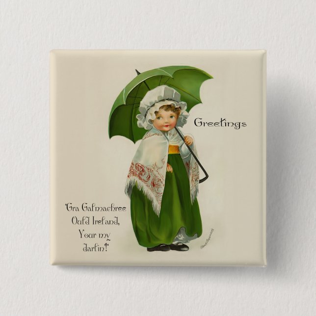 Bóton Quadrado 5.08cm Ould Ireland Saudações (Frente)
