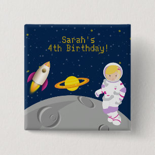 Bóton Quadrado 5.08cm Outer Space Astronaut Birthday Button