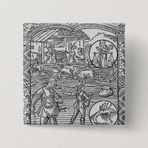Bóton Quadrado 5.08cm Outubro, sementeira, ploughing e threshing,