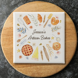 Bóton Quadrado 5.08cm Padaria de Bolos Personalizados Aquarela