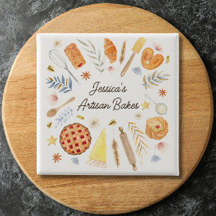 Bóton Quadrado 5.08cm Padaria de Bolos Personalizados Aquarela