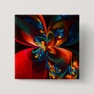 Bóton Quadrado 5.08cm Padrão Azul Laranja-Abstrato Floral Moderno #14