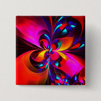 Bóton Quadrado 5.08cm Padrão Azul Vermelho Abstrato Floral Moderno #07