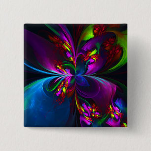 Bóton Quadrado 5.08cm Padrão Azul Vermelho Abstrato Floral Moderno #15