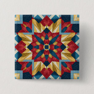 Bóton Quadrado 5.08cm padrão de arte de bloco de colcha geométrica vinta