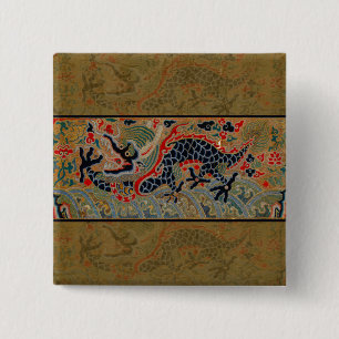 Bóton Quadrado 5.08cm Padrão de bordado em seda de dragão chinês antigo