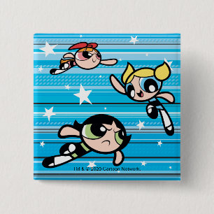 Bóton Quadrado 5.08cm Padrão de Estrela de Raparigas Powerpuff
