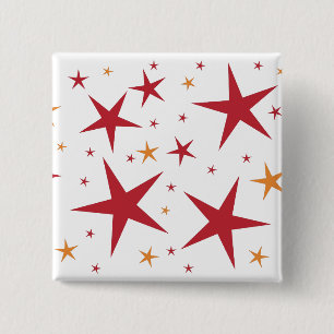 Bóton Quadrado 5.08cm Padrão de estrelas Douradas vermelhas