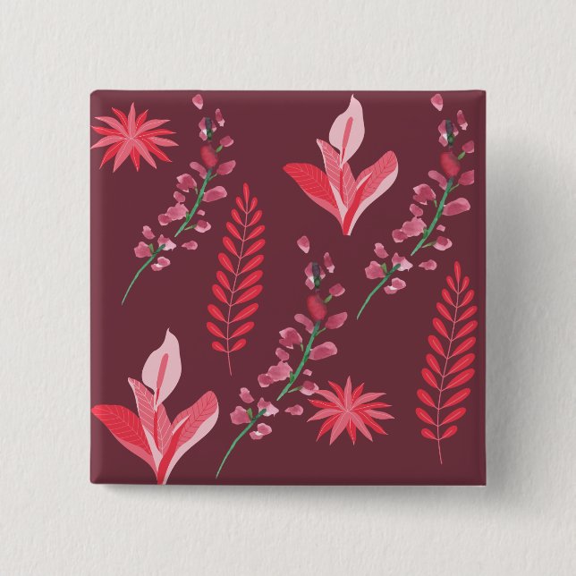Bóton Quadrado 5.08cm Padrão de flores. (Frente)