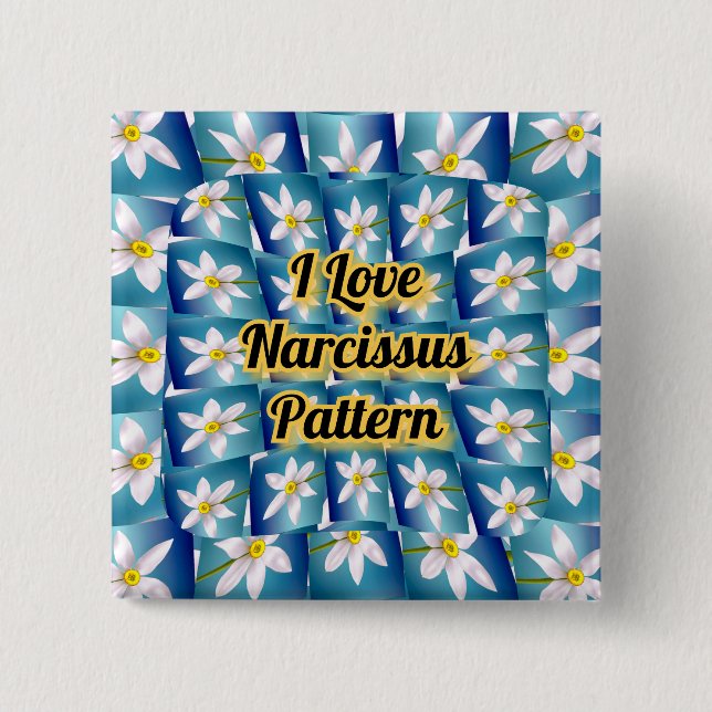 Bóton Quadrado 5.08cm Padrão de Narciso Branco (Frente)
