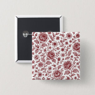 Bóton Quadrado 5.08cm Padrão de Rosa da Vintage Vermelha Escura