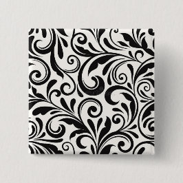 Bóton Quadrado 5.08cm Padrão de Trabalho de Rolo de Damasco Preto e Bran