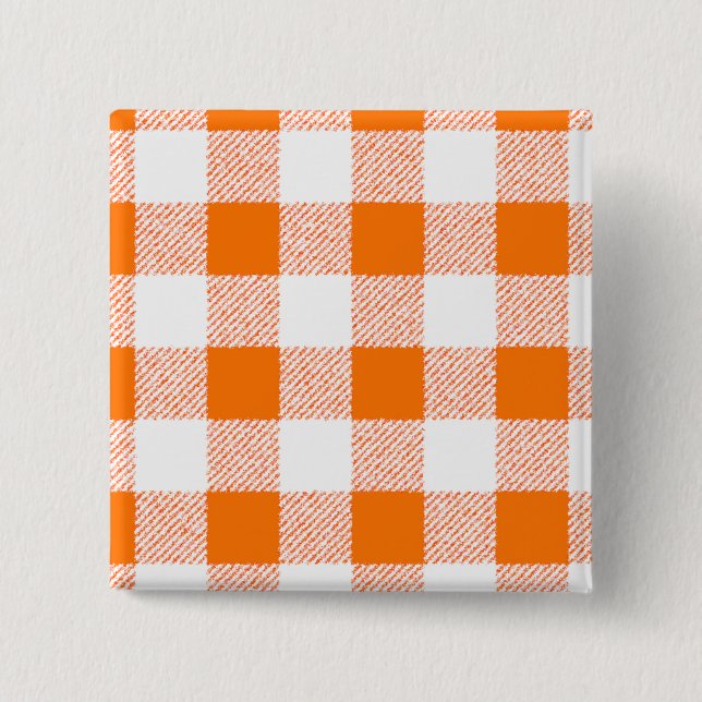 Bóton Quadrado 5.08cm Padrão de Verificação de Gingham Laranja (Frente)