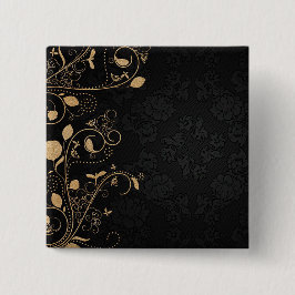 Bóton Quadrado 5.08cm Padrão Decorativo Preto e Dourado