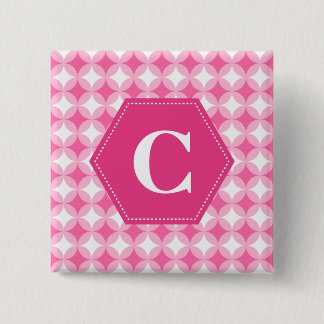 Bóton Quadrado 5.08cm Padrão do Monograma Branco Rosa