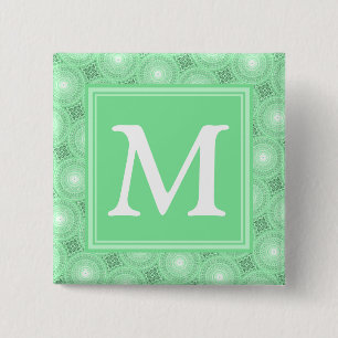 Bóton Quadrado 5.08cm Padrão dos círculos verdes primavera do monogram