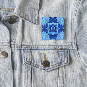 Bóton Quadrado 5.08cm Padrão Floral Azul